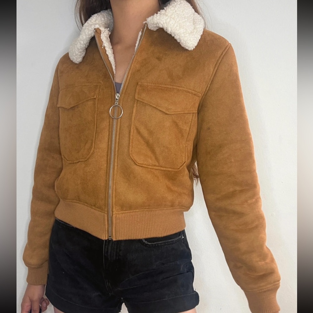 Faux suede jacket with sherpa lining